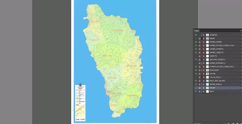 Dominica Vector Map Extra detailed Plan full editable DWG + DXF Admin Relief Street Map in layers