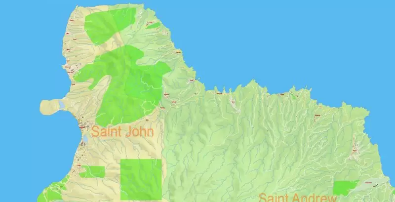 Dominica Vector Map Extra detailed Plan full editable DWG + DXF Admin Relief Street Map in layers