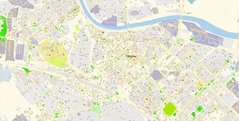 Тюмень векторная карта города подробная редактируемая в слоях Adobe Illustrator