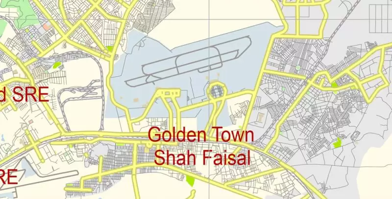 Karachi Map Vector Pakistan 1:136113 low detailed City Plan editable Adobe Illustrator Street Map in layers for small print size