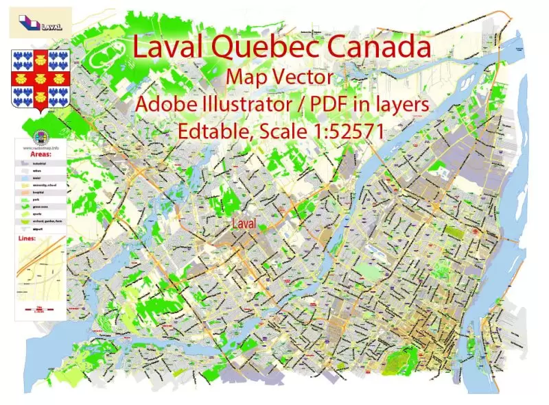 Laval Quebec Map Vector Exact City Plan low detailed Street Map Adobe Illustrator in layers