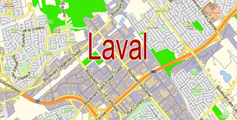 Laval Quebec Map Vector Exact City Plan low detailed Street Map Adobe Illustrator in layers