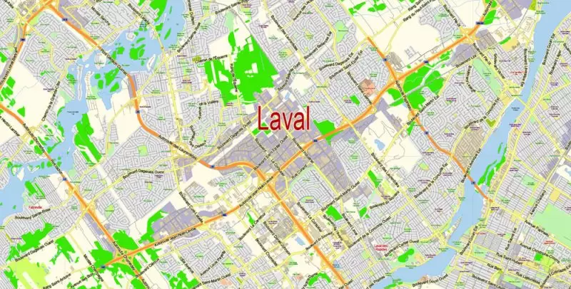 Laval Quebec Map Vector Exact City Plan low detailed Street Map Adobe Illustrator in layers