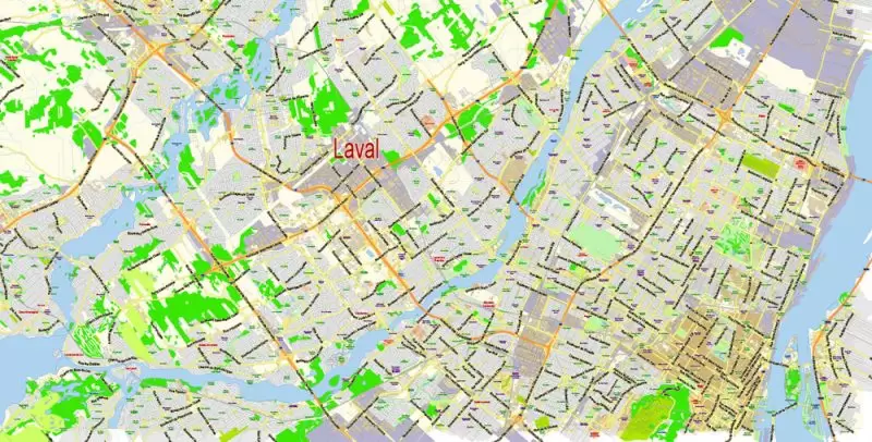 Laval Quebec Map Vector Exact City Plan low detailed Street Map Adobe Illustrator in layers