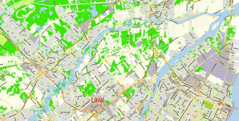 Laval Quebec Map Vector Exact City Plan low detailed Street Map Adobe Illustrator in layers