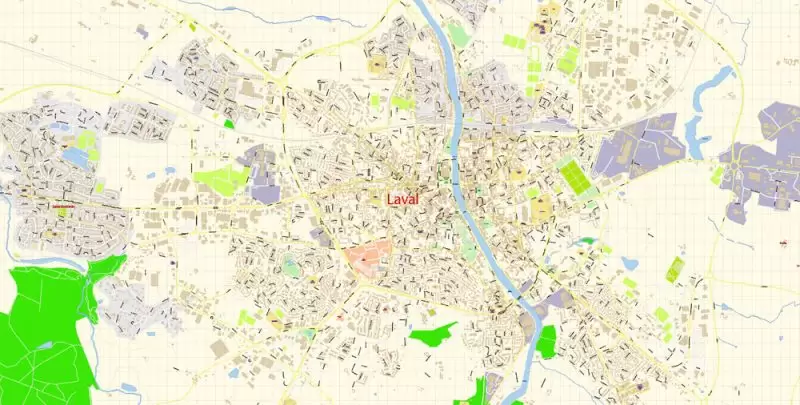 Laval Mayenne Map Vector Exact City Plan detailed Street Map Adobe Illustrator in layers