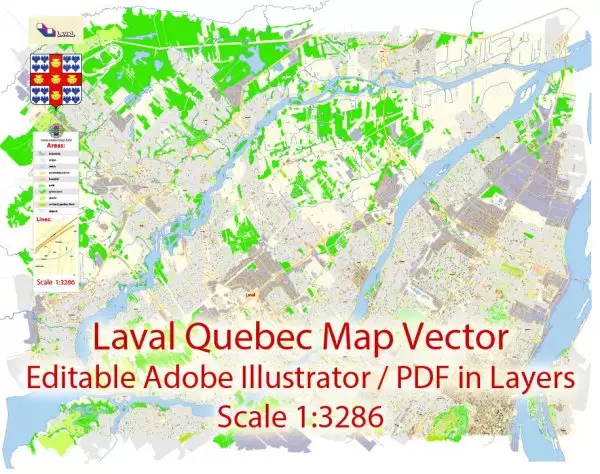 Laval Quebec Map Vector Exact City Plan detailed Street Map Adobe Illustrator in layers