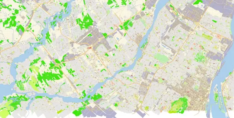 Laval Quebec Map Vector Exact City Plan detailed Street Map Adobe Illustrator in layers
