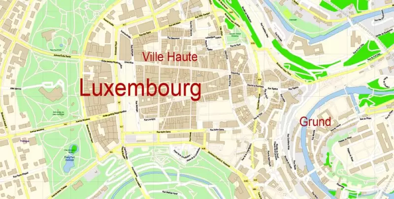 Luxembourg Map Vector Exact City Plan detailed Street Map Adobe Illustrator in layers