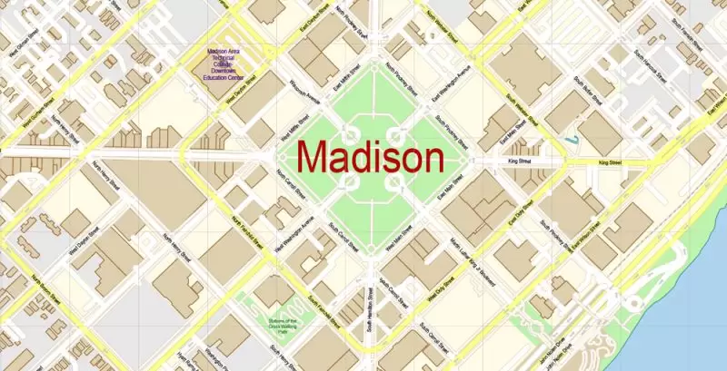 Madison Wisconsin Map Vector Exact City Plan detailed Street Map Adobe Illustrator in layers