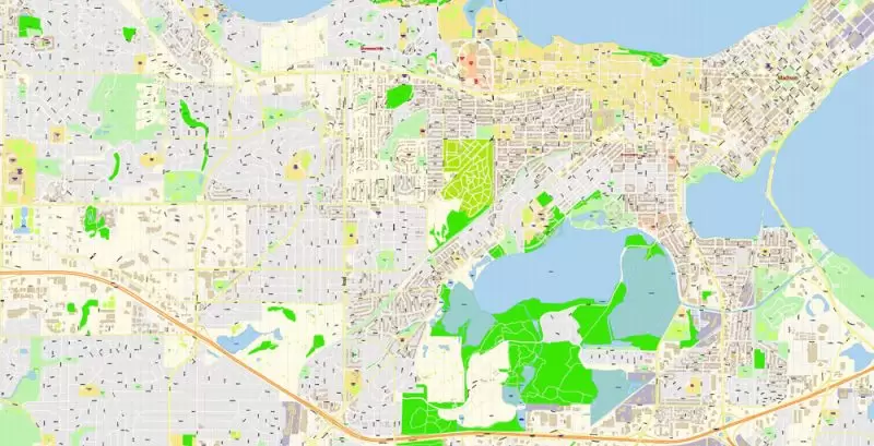 Madison Wisconsin Map Vector Exact City Plan detailed Street Map Adobe Illustrator in layers