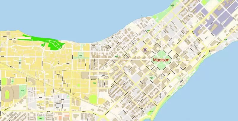 Madison Wisconsin Map Vector Exact City Plan detailed Street Map Adobe Illustrator in layers