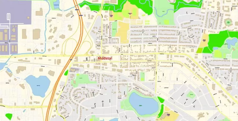 Madison Wisconsin Map Vector Exact City Plan detailed Street Map Adobe Illustrator in layers