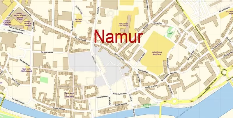 Namur Map Vector Belgium City Plan detailed Street Map Adobe Illustrator in layers