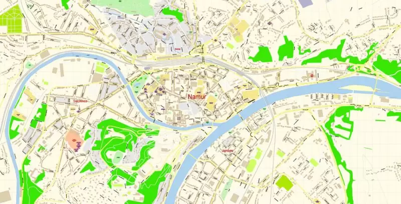 Namur Map Vector Belgium City Plan detailed Street Map Adobe Illustrator in layers