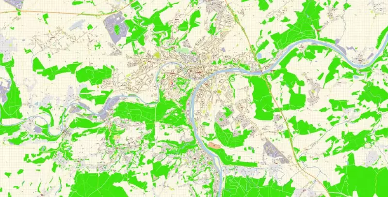 Namur Map Vector Belgium City Plan detailed Street Map Adobe Illustrator in layers