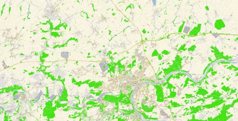 Namur Map Vector Belgium City Plan detailed Street Map Adobe Illustrator in layers