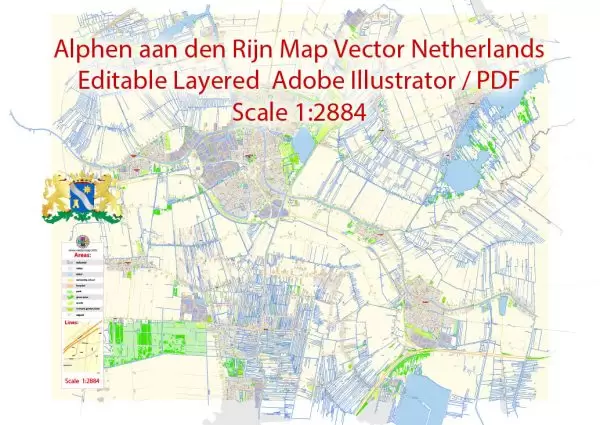 Alphen aan den Rijn Vector Map Netherlands detailed City Plan editable Adobe Illustrator Street Map in layers