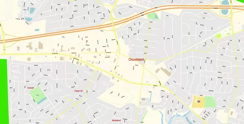 Printable Vector Map of Newport News + Norfolk + Chesapeak + Suffolk + Virginia Beach + Hampton Virginia US detailed City Plan scale 1:3752 full editable Adobe Illustrator Street Map in layers