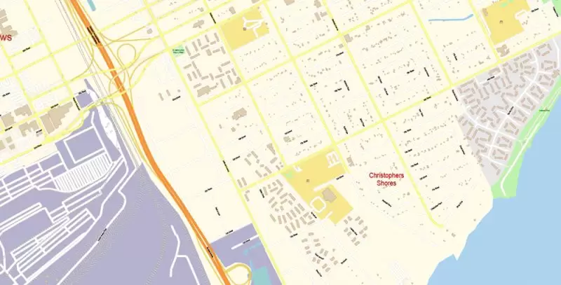 Printable Vector Map of Newport News + Norfolk + Chesapeak + Suffolk + Virginia Beach + Hampton Virginia US detailed City Plan scale 1:3752 full editable Adobe Illustrator Street Map in layers