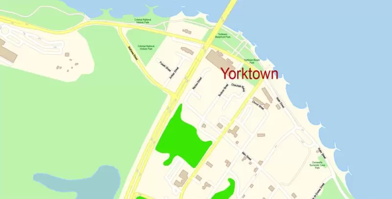Printable Vector Map of Newport News + Norfolk + Chesapeak + Suffolk + Virginia Beach + Hampton Virginia US detailed City Plan scale 1:3752 full editable Adobe Illustrator Street Map in layers