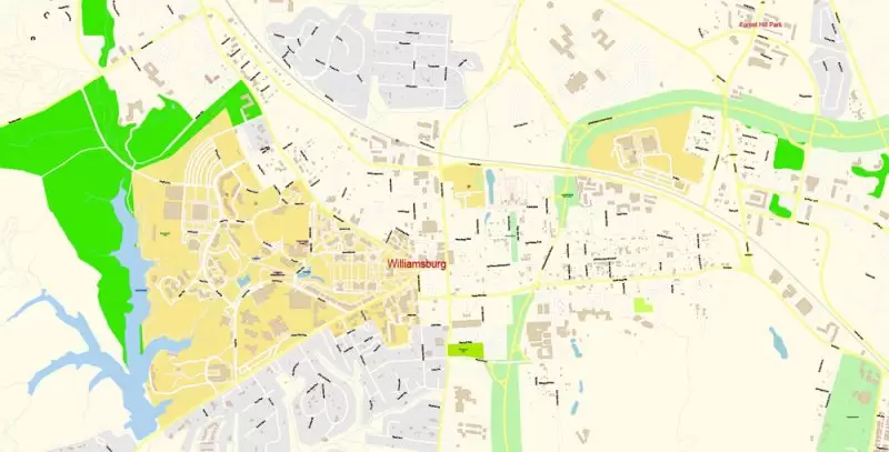 Printable Vector Map of Newport News + Norfolk + Chesapeak + Suffolk + Virginia Beach + Hampton Virginia US detailed City Plan scale 1:3752 full editable Adobe Illustrator Street Map in layers