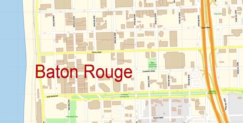 Baton Rouge PDF Map Vector Exact City Plan Louisiana detailed Street Map editable Adobe PDF in layers