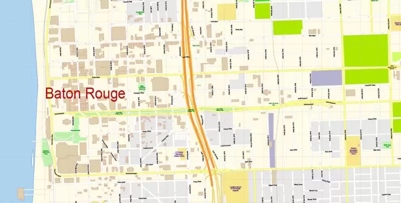 Baton Rouge PDF Map Vector Exact City Plan Louisiana detailed Street Map editable Adobe PDF in layers