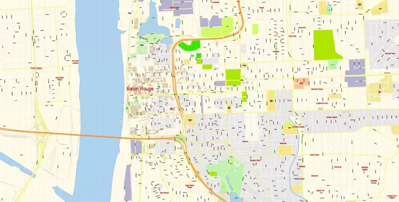 Baton Rouge PDF Map Vector Exact City Plan Louisiana detailed Street Map editable Adobe PDF in layers