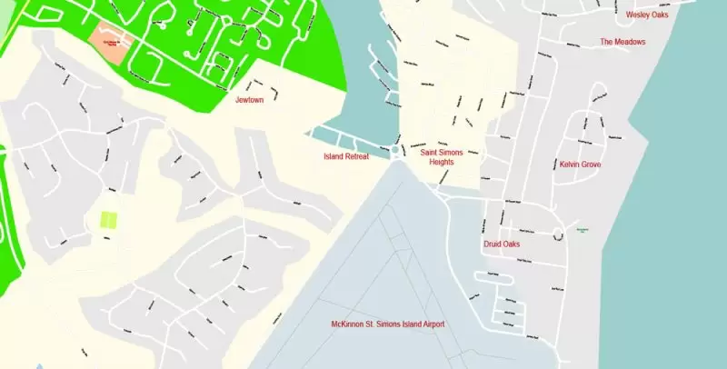Brunswick + St. Simons Island PDF Map Vector Exact City Plan Georgia US detailed Street Map editable Adobe PDF in layers