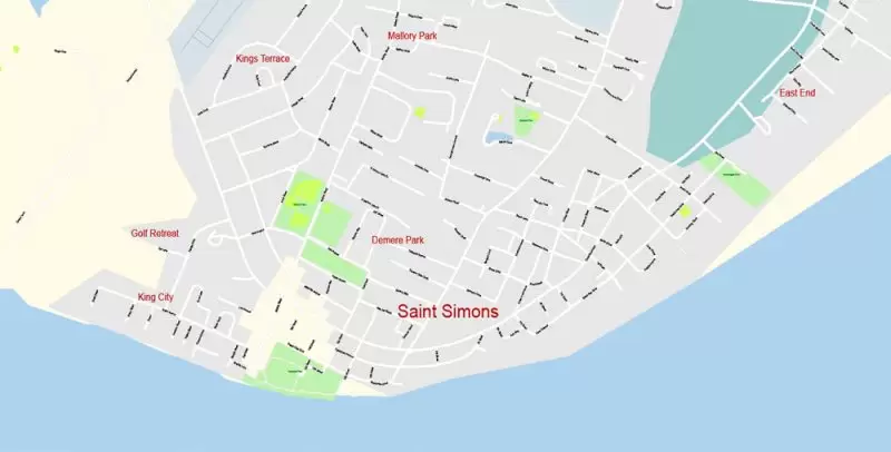 Brunswick + St. Simons Island PDF Map Vector Exact City Plan Georgia US detailed Street Map editable Adobe PDF in layers