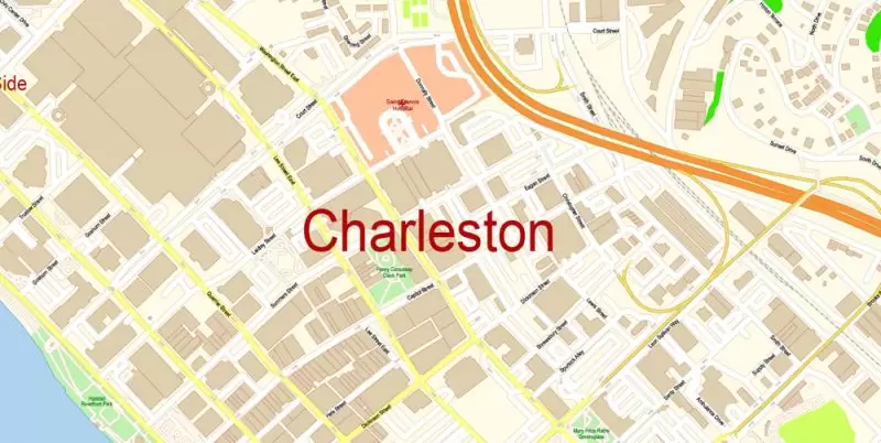 Charleston Map Vector Exact City Plan West Virginia detailed Street Map editable Adobe Illustrator in layers