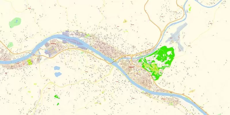 Charleston West Virginia US Map Vector Exact City Plan detailed Street Map editable Adobe Illustrator in layers