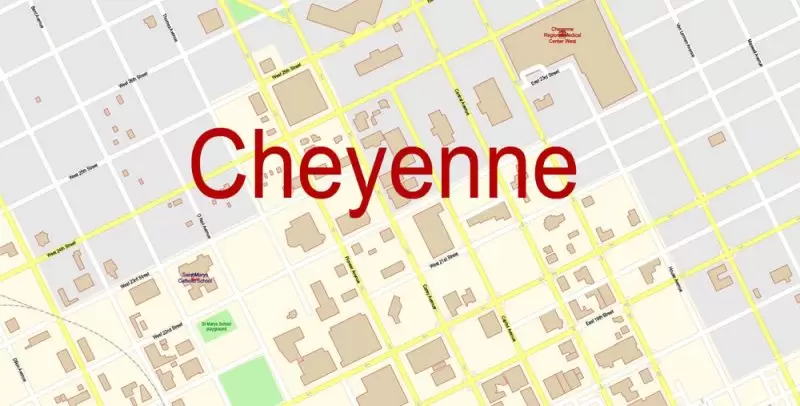 Cheyenne PDF Map Vector Exact City Plan Wyoming detailed Street Map editable Adobe PDF in layers
