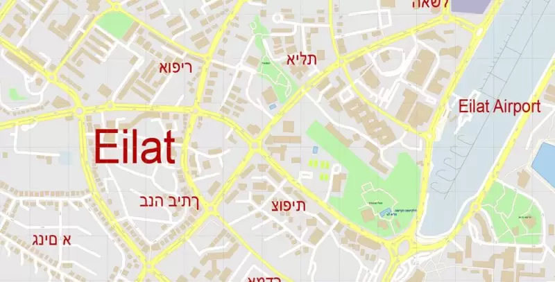 Eilat Israel + Aqaba Jordan Map Vector Exact City Plan detailed Street Map editable Adobe Illustrator in layers