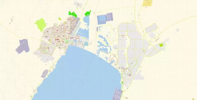 Eilat Israel + Aqaba Jordan Map Vector Exact City Plan detailed Street Map editable Adobe Illustrator in layers