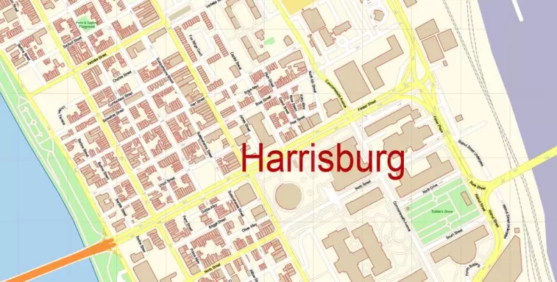 Harrisburg Metro Area PDF Map Vector Exact City Plan Pennsylvania US detailed Street Map editable Adobe PDF in layers