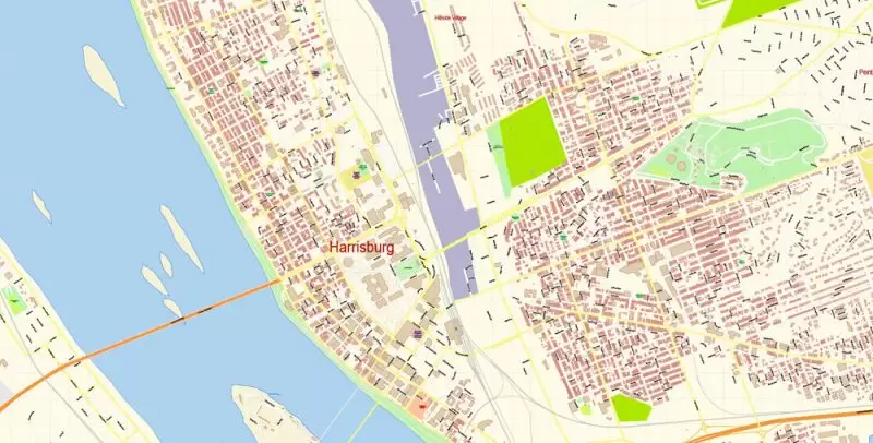 Harrisburg Metro Area PDF Map Vector Exact City Plan Pennsylvania US detailed Street Map editable Adobe PDF in layers