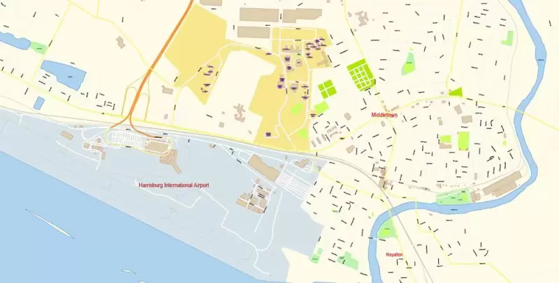 Harrisburg Metro Area PDF Map Vector Exact City Plan Pennsylvania US detailed Street Map editable Adobe PDF in layers
