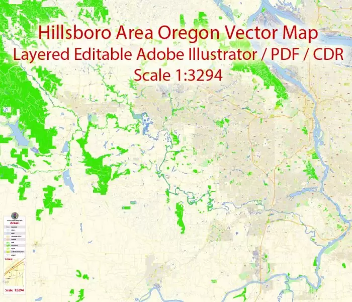 Hillsboro Large Area CDR Map Vector Exact City Plan Oregon US detailed Street Map editable CorelDRAW in layers