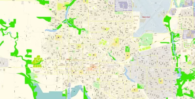 Hillsboro Large Area CDR Map Vector Exact City Plan Oregon US detailed Street Map editable CorelDRAW in layers