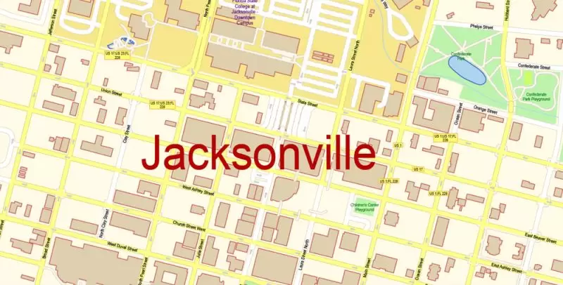 Jacksonville Map Vector Florida Exact City Plan detailed Street Map editable Adobe Illustrator in layers