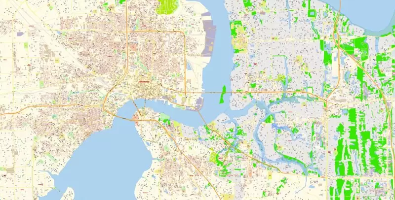 Jacksonville Map Vector Florida Exact City Plan detailed Street Map editable Adobe Illustrator in layers