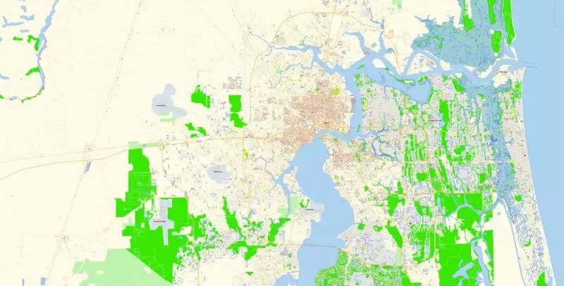 Jacksonville Map Vector Florida Exact City Plan detailed Street Map editable Adobe Illustrator in layers