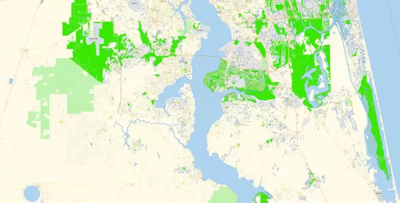 Jacksonville Map Vector Florida Exact City Plan detailed Street Map editable Adobe Illustrator in layers