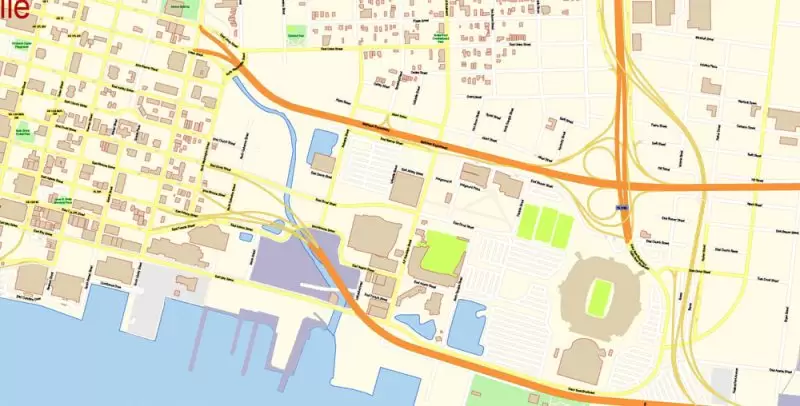 Jacksonville Map Vector Florida Exact City Plan detailed Street Map editable Adobe Illustrator in layers