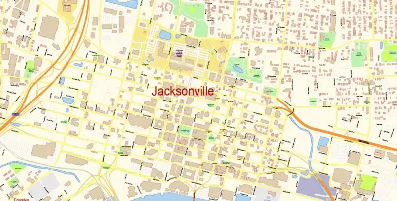 Jacksonville Map Vector Florida Exact City Plan detailed Street Map editable Adobe Illustrator in layers
