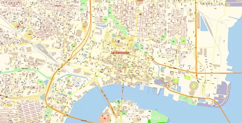Jacksonville Map Vector Florida Exact City Plan detailed Street Map editable Adobe Illustrator in layers