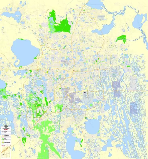 Orlando Map Vector Florida Exact Sim City Plan detailed Street Map editable Adobe Illustrator in layers