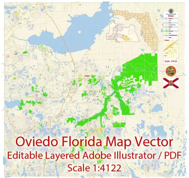 Oviedo Florida PDF Map Vector Exact City Plan detailed Street Map Adobe PDF in layers
